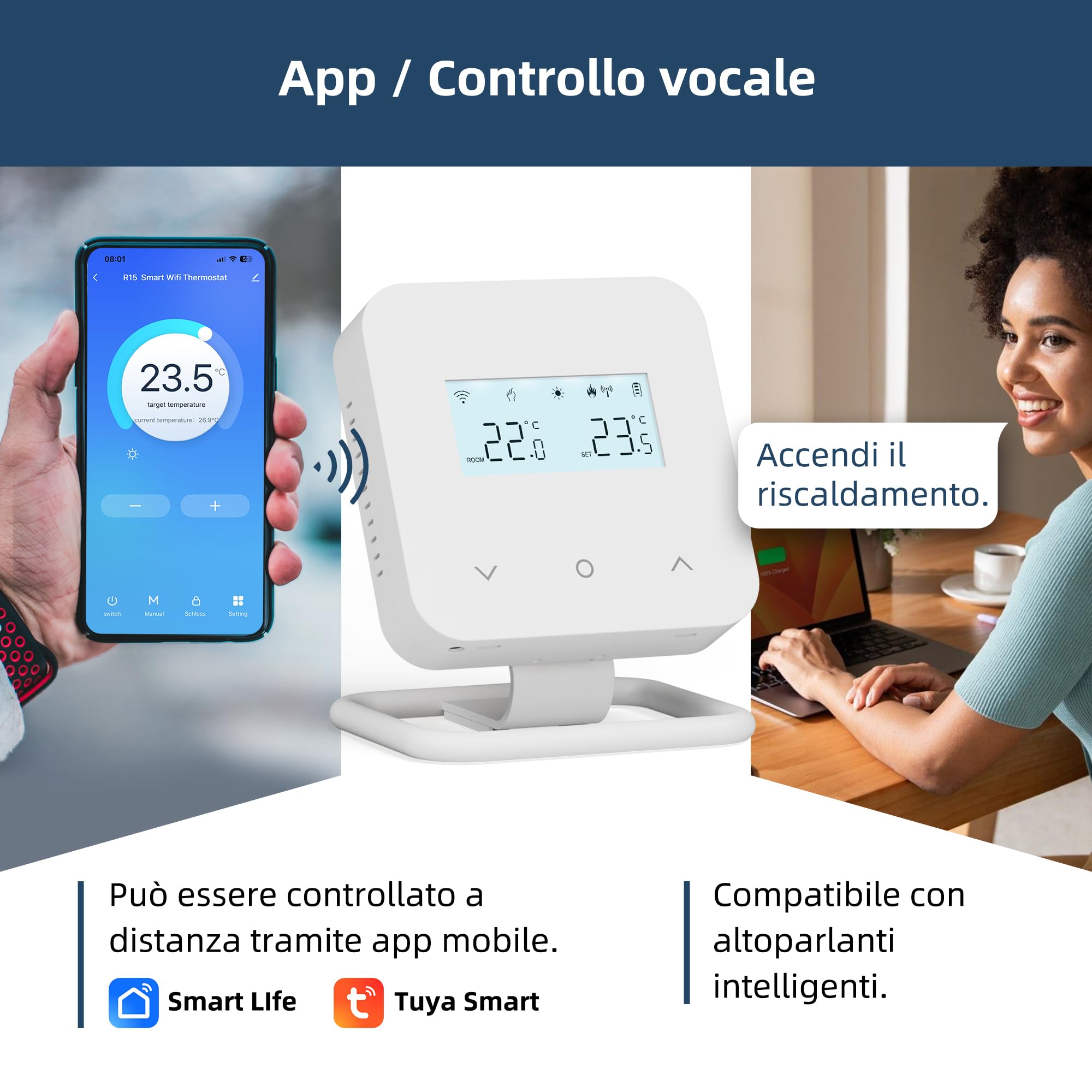 Termostato WiFi intelligente, adatto per caldaie a gas, Cronotermostato Programmabile giornaliera,a batteria digitale intelligente, compatibile con Alexa e Google Assistant - controllo Tuya