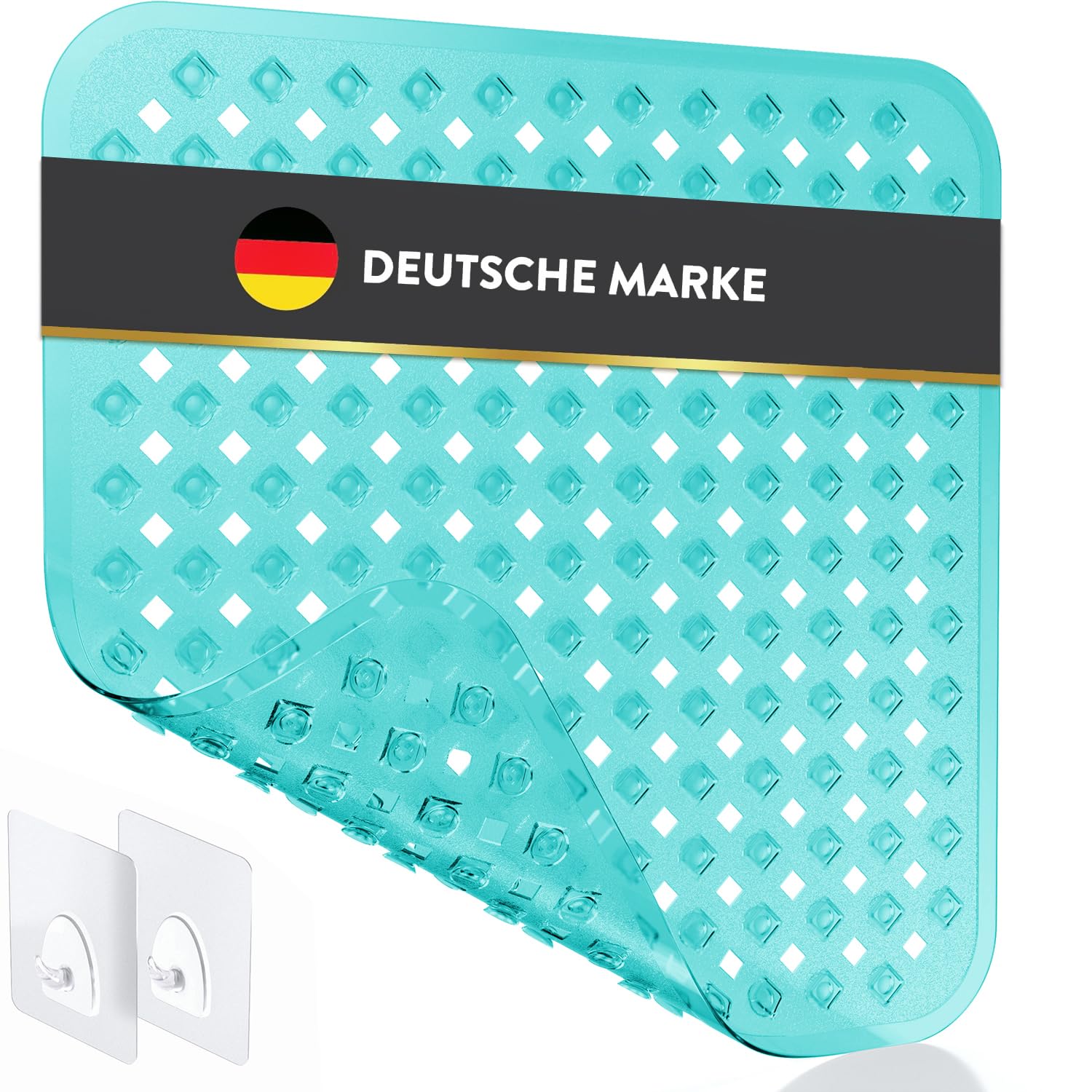 BAMONDO Shower Mat Non-Slip & Skin Sensitive (Turquoise Transparent) 53 x 53 cm - Non-Slip Shower Mat Machine Washable - Shower Mat Non-Slip BPA Free - Non-Slip Shower Mat