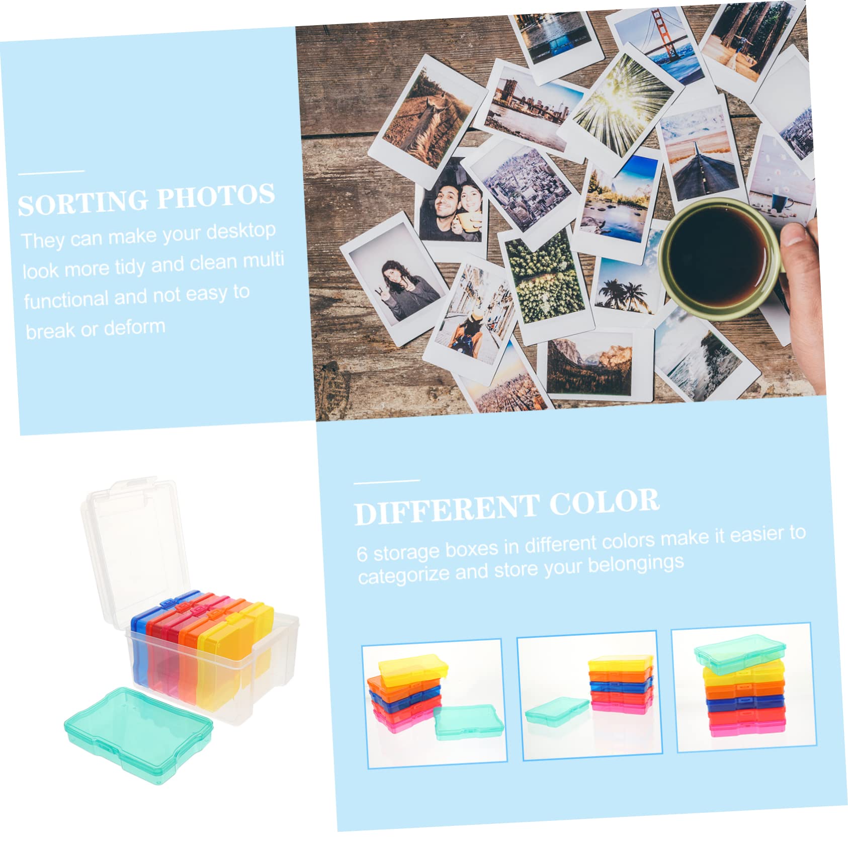 Boîte de Rangement pour Photos et Grosse Boîte Multi-fonctionnelle en Plastique Compartiments Individuels pour Organiser Cartes et Photos sur Bureau