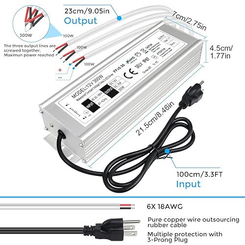 Miniatura 3 de LightingWill Controlador LED de 300 vatios impermeable IP67 fuente de alimentación, 90-265 V CA a 12 V CC salida de bajo voltaje, adaptador con