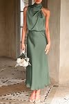 PRETTYGARDEN Women's 2026 Summer Satin Dress Elegant Sleeveless Mock Neck Cocktail Party Maxi Dresses