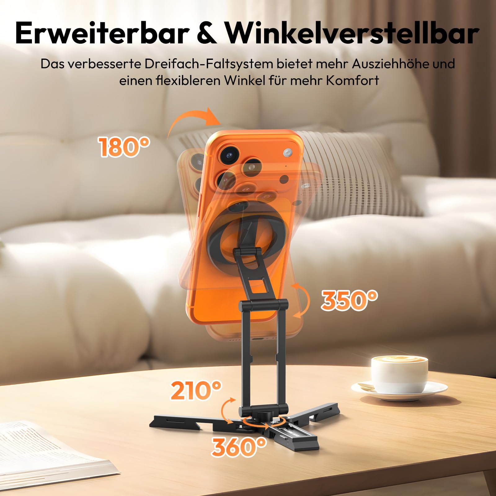 ULANZI SK29 Mini Magnetisches Handy Stativ, Aluminium Tripod Smartphone für MagSafe, Verstecktem Haken, 360° Drehbar, Faltbarer Selfie Stick Handyhalterung Stativ für iPhone 17/16/15/14/13/12 | Aluminium-Handy-Ständer mit 0,6 cm Arca-UK-Basis, verstellbar
