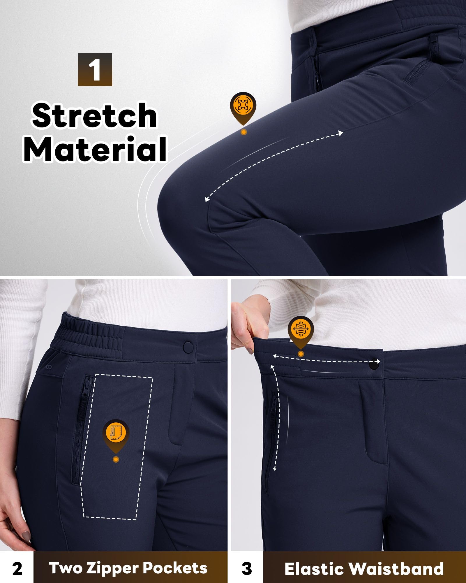 33,000ft Pantalon softshell pour femme - Imperméable - Coupe-vent - Doublure chaude - Pantalon de ski - Pantalon de trekking - Respirant - Pantalon thermique