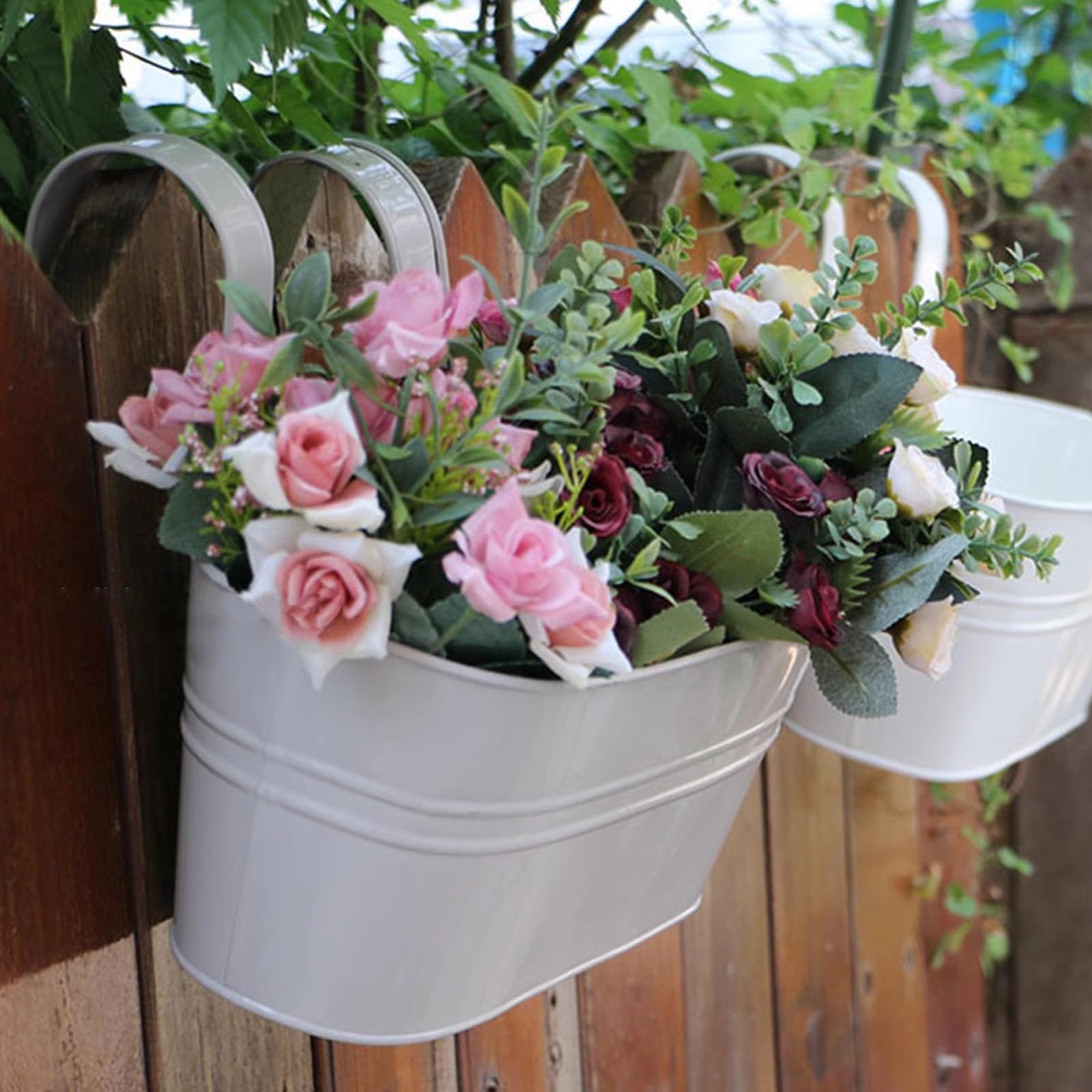 Fence Planters 5 Pack Metal Hanging Flower Pots For Railing Fence ...