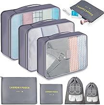Set di Organizer Viaggio da 8 Pezzi, Organizer Valigia Salvaspazio, Buste da Viaggio per Valigia, Organizzatore Valigia da Viaggio per Vestiti, Scarpe e Biancheria Intima.