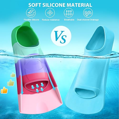 Miniatura 7 de Gintenco Aletas de natación para niños, aletas de entrenamiento de natación para natación, aletas de tamaño de viaje con bolsa de malla, aletas de