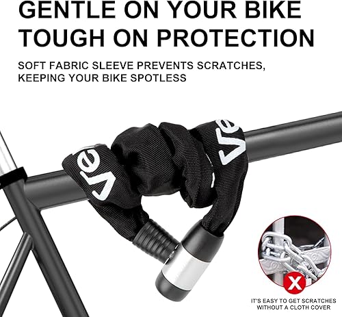 Miniatura 4 de Venzio Cerradura de cadena de bicicleta resistente, cadena de seguridad de acero de 0.236 in con 2 llaves, cerradura antirrobo de bicicleta de 4