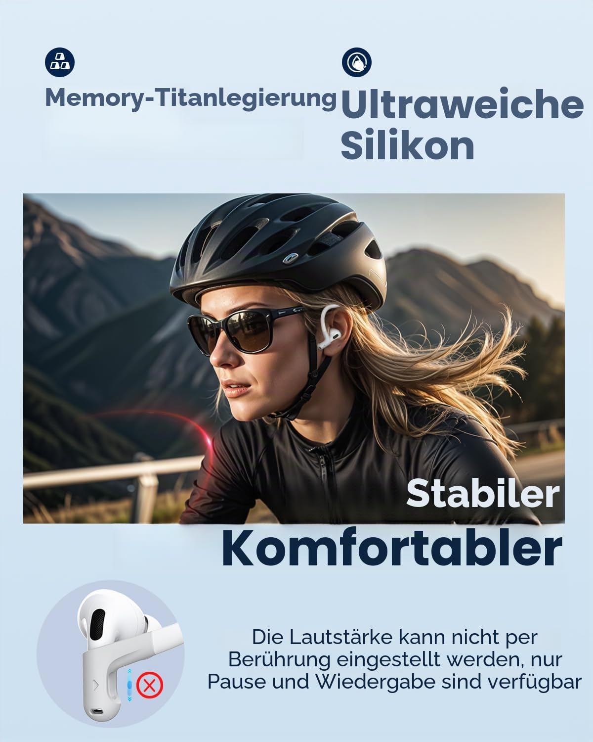 Gcioii Memory Titanium-Legierung Ohrhaken für AirPods Pro 3, AirPods Pro 2, AirPods Pro & AirPods 3 [mit Anti-Verlust-Band], Anti-Rutsch Sportzubehör Ohrhaken, Bequeme Passform (Weiß)
