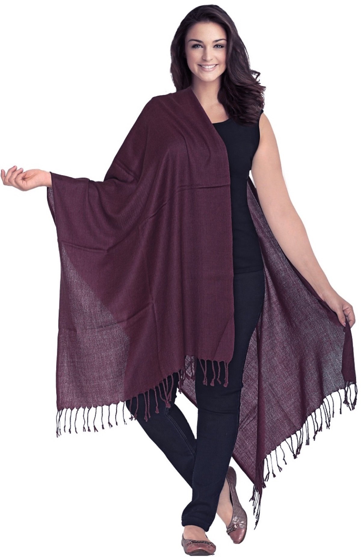 World of Shawls Luxurious Kashmiri 100% Fine Wool Pashmina Shawl Wrap Scarf (Plum)