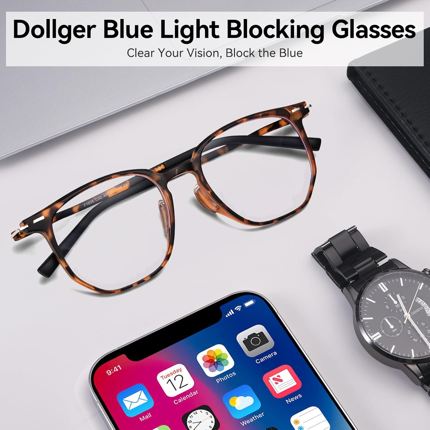 Dollger Blue Light Blocking Glasses for Women - Oversized Square Frame Computer Eyewear, Anti Eye Strain, Lightweight