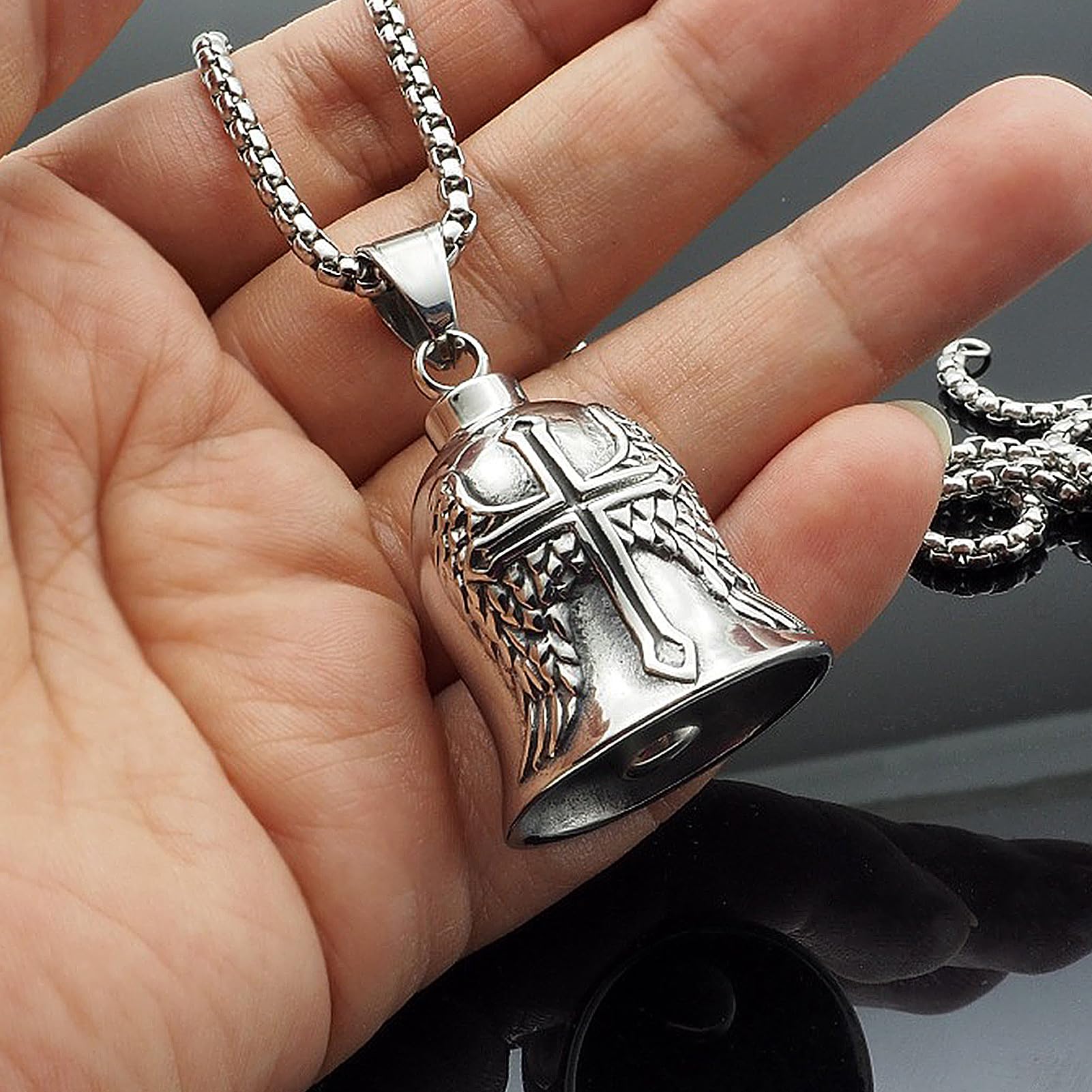 Biker Guardian Bell - brelok ze stali nierdzewnej Lucky Charm - dzwonek ochronny dla motocyklistów i rowerzystów - czerwony olej, motyw anioła