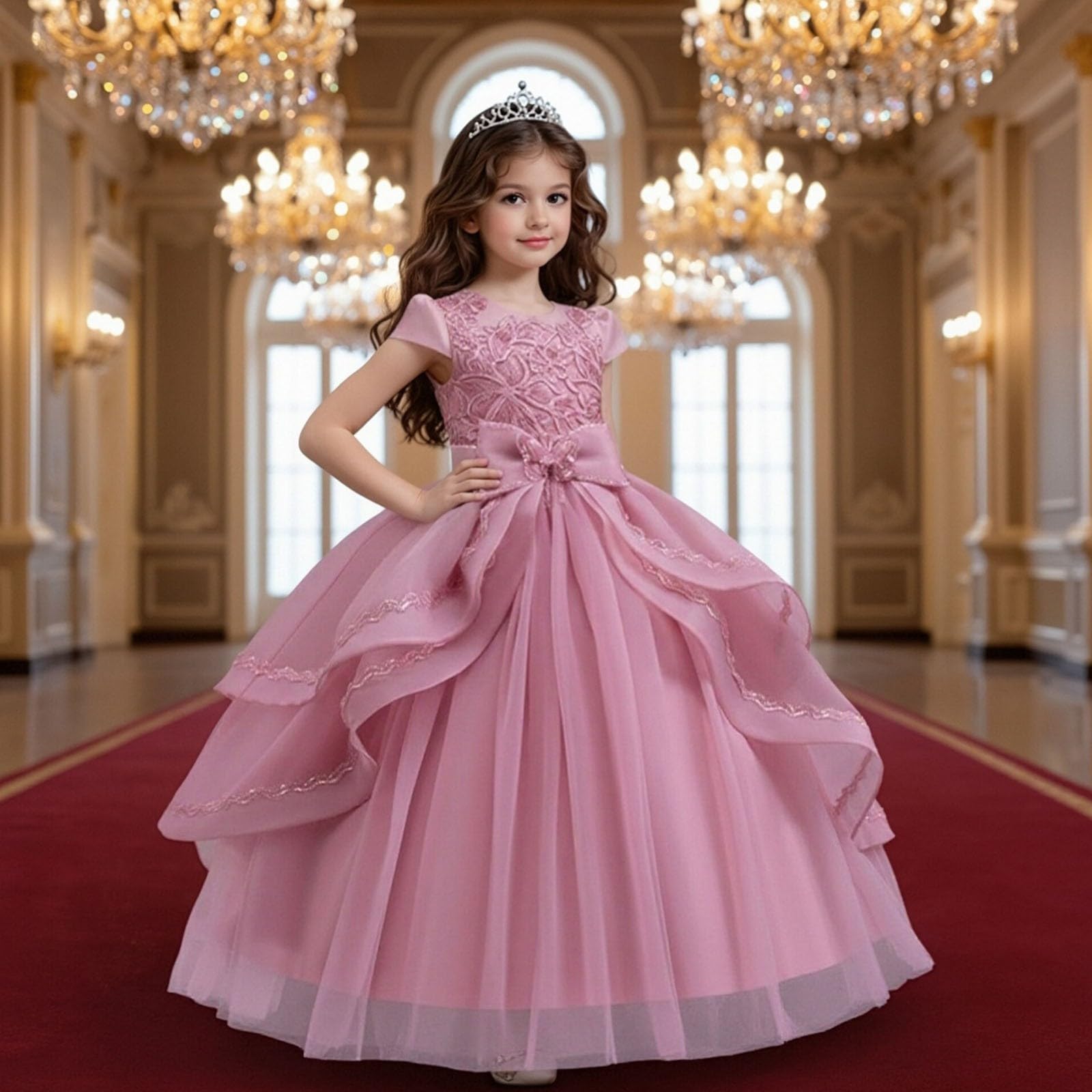 Generisch Vestido de fiesta para niña con lentejuelas y bordados, vestido de fiesta para niños