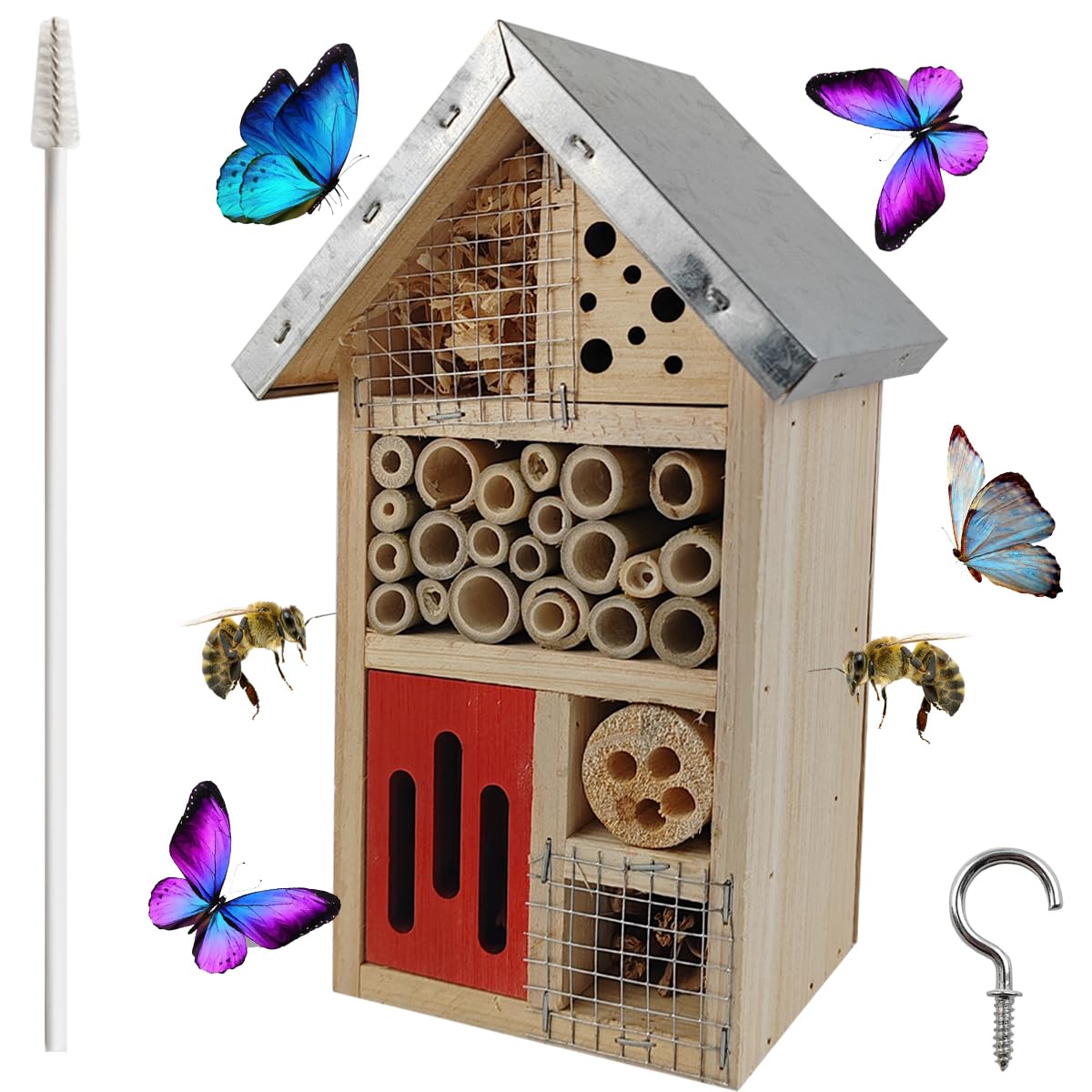 TIHOOD Natural Wooden Hanging Bee House