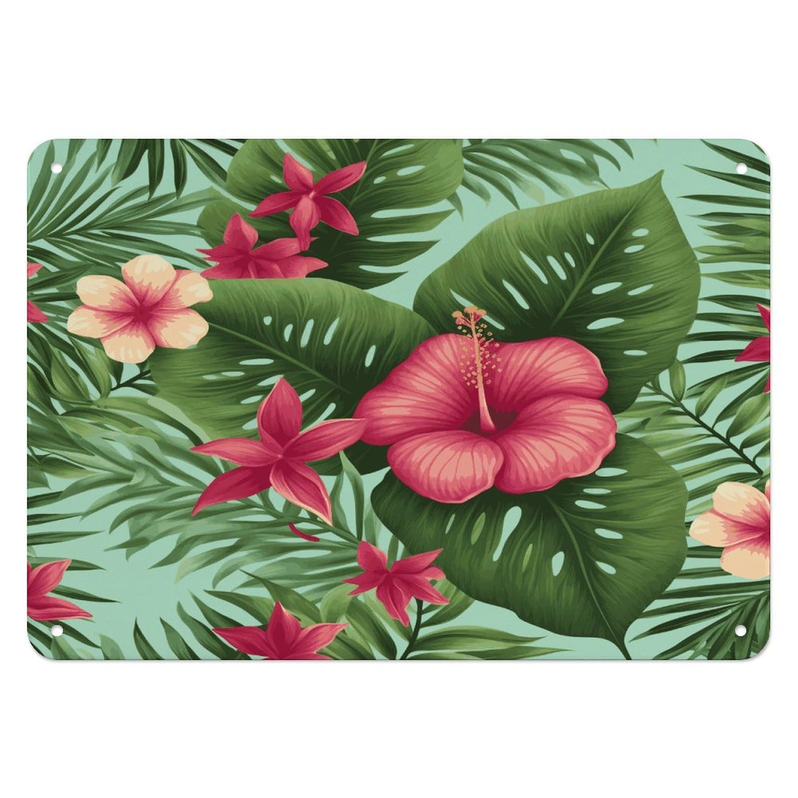 Btcowzrv Style Hawaiian Tropical Leaves Flowers Metal Sign, 5.5" X 7.9" Tin Wall Decor, Wall Art Plaques For Home Wedding Decor Room Living Room Decoration