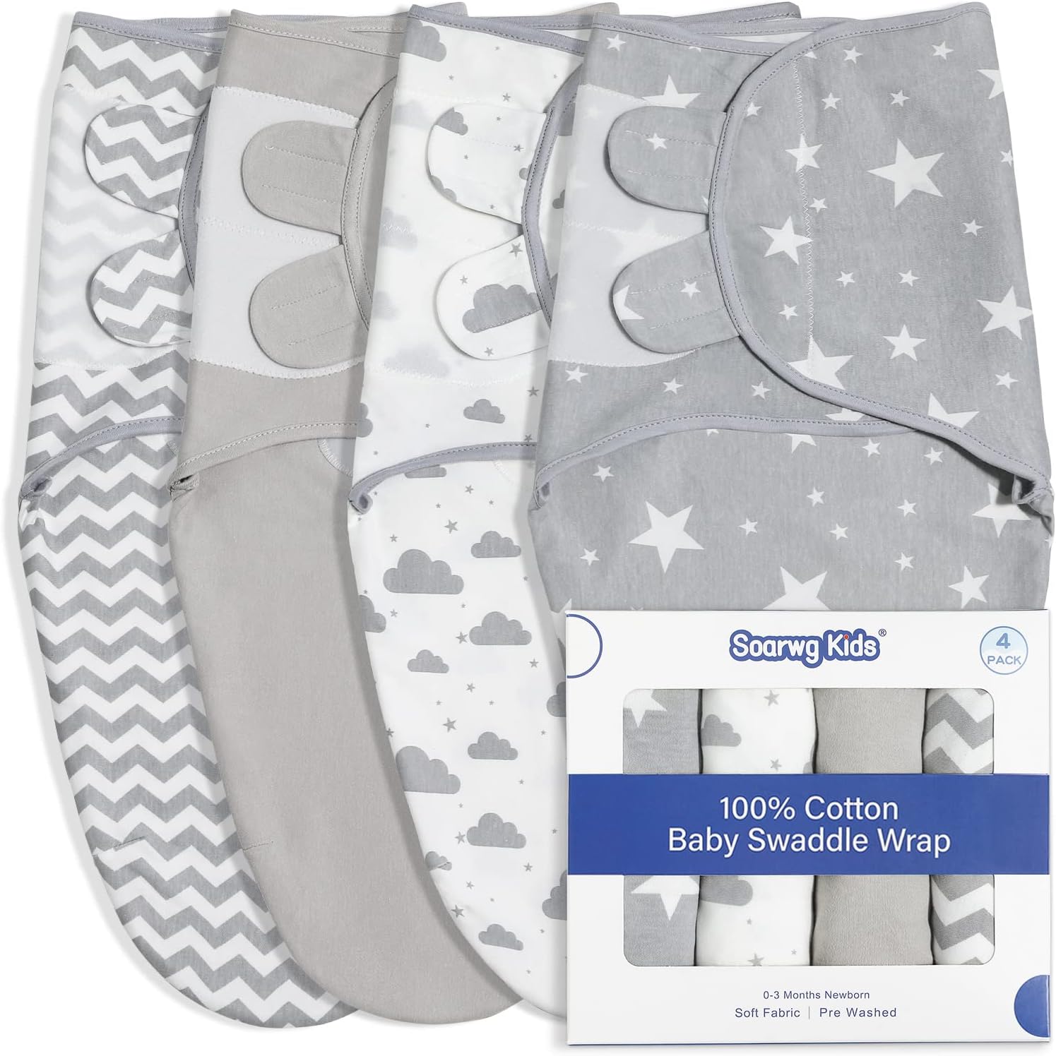 Baby Swaddle Blanket 0-3 Months 100 Percent Organic Cotton Newborn Swaddles - Pack of 4 Swaddle Blankets - New Born Swaddle Wrap For Boy and Girl, Grey