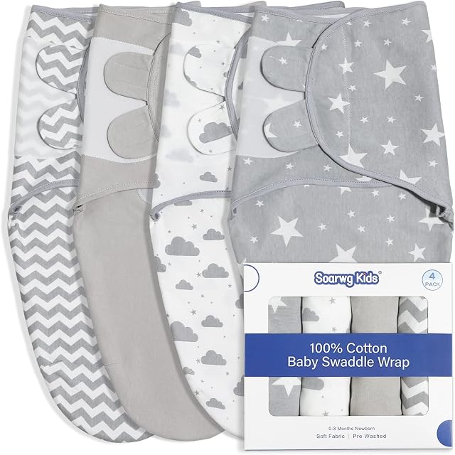 Soarwg Kids Baby Swaddle Blankets Organic Cotton - Pack of 4 for Newborns, Oeko-tex100 Certified - Soft and Comfortable Swaddles for Boys and Girls 3 Months