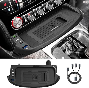 15W Qi Wireless Car Charger for Ford Mustang 2015-2023, Fast Charging Pad for iPhone/Samsung and Any Qi-Enabled Phone