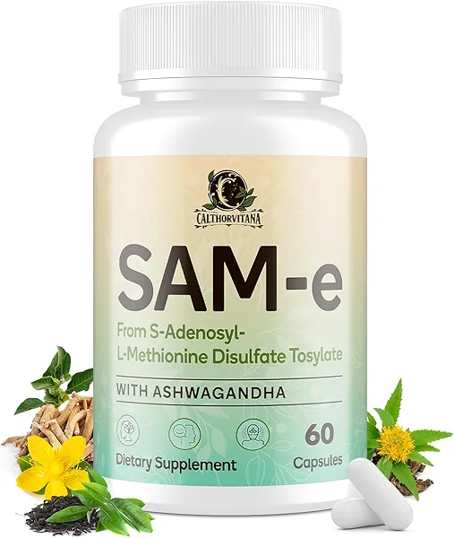 SAM-e Supplement – Capsule Complex with Ashwagandha Extract, L-Theanine, Rhodiola, St. John’s Wort, Omega-3 Fatty Acids, Magnesium, B Vitamins & D3, 60 Capsules