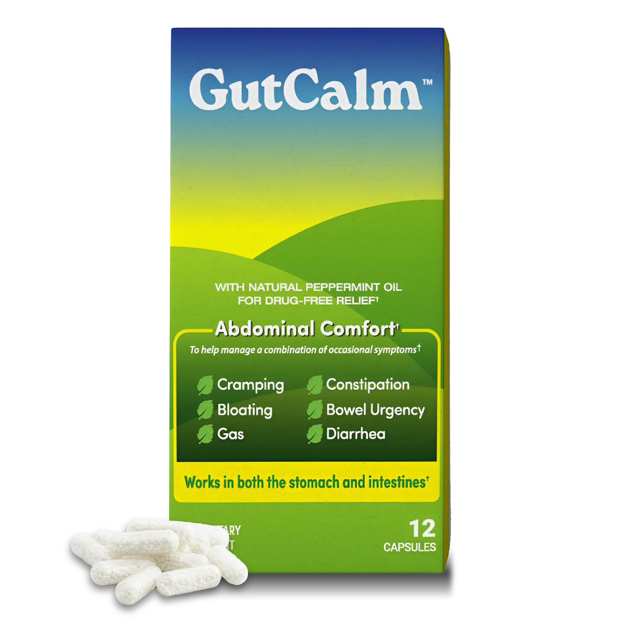 GutCalm Suplemento fitoterápico de óleo de hortelã-pimenta 180 mg, 12 cápsulas