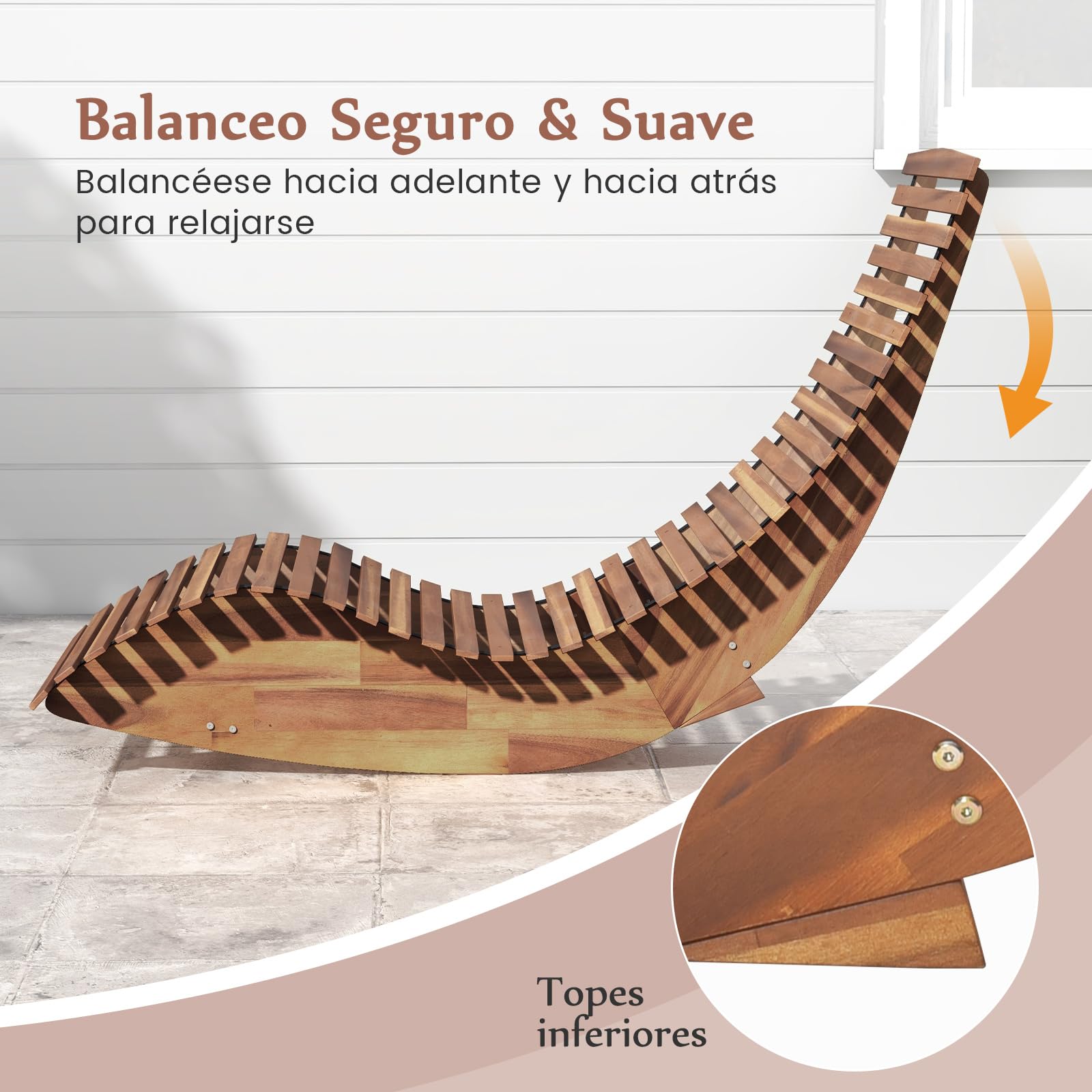 COSTWAY Tumbona Mecedora de Acacia, tumbonas Jardin Exterior con Asiento de Listones Ensanchados y Respaldo Alto, Silla Mecedora Jardin Terraza Exterior,157 x 60 x 76 cm, Carga 160kg, Natural (1)