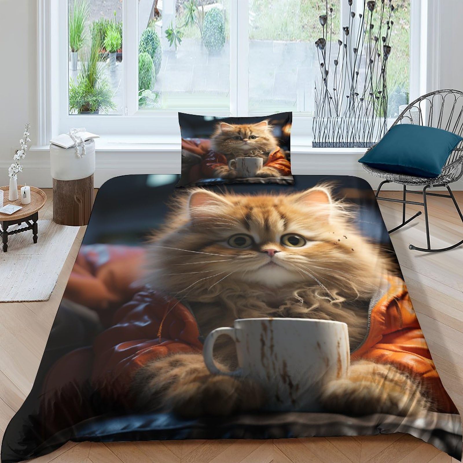 Housse de couette chat 3D parure de lit 3 pièces pour enfants et ados