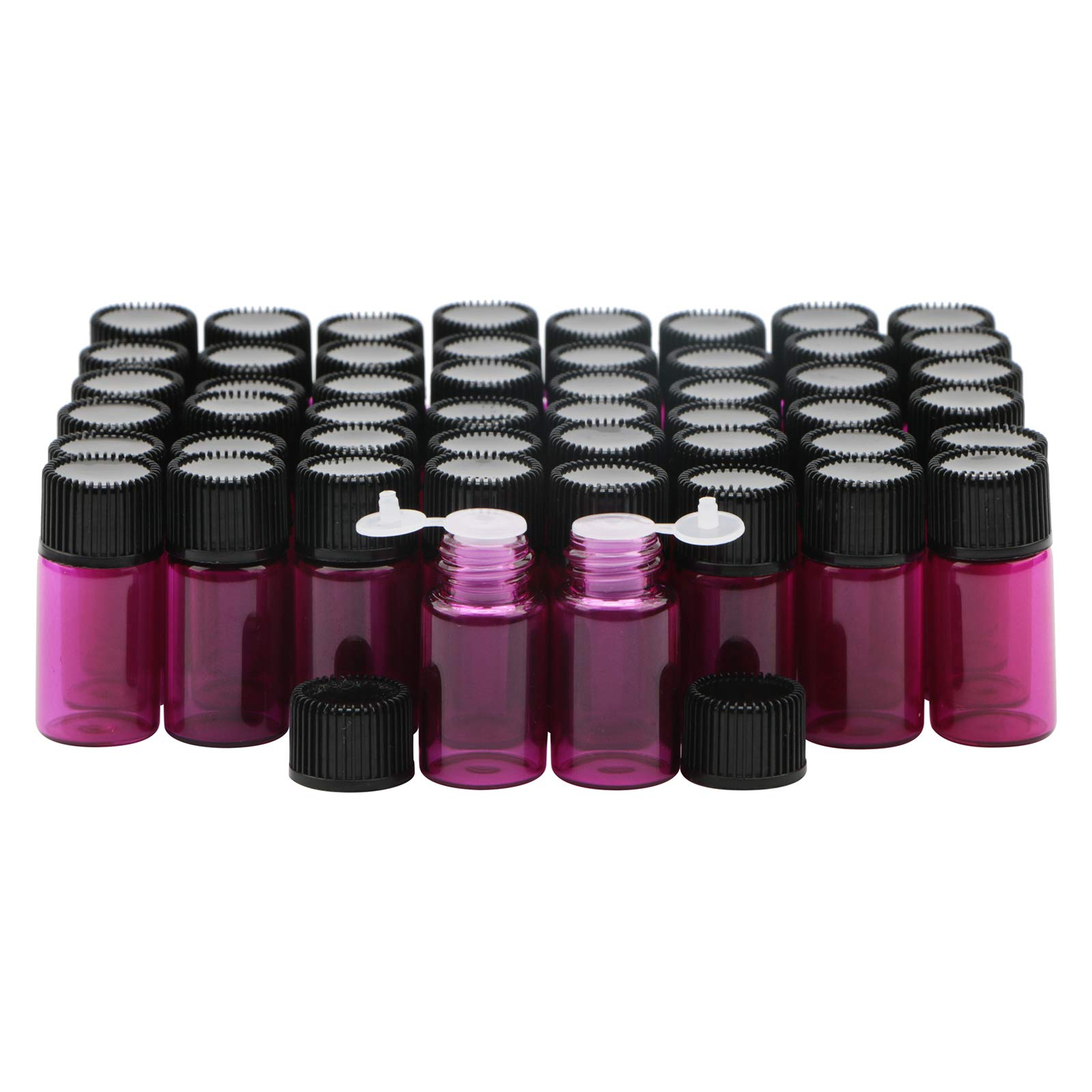 Rowiz Rose Red 50Pcs 3Ml Glass Essential Oil Bottle Small Sample Vials With Orifice Reducers For Dispensing Sample Perfume Essential Oil,