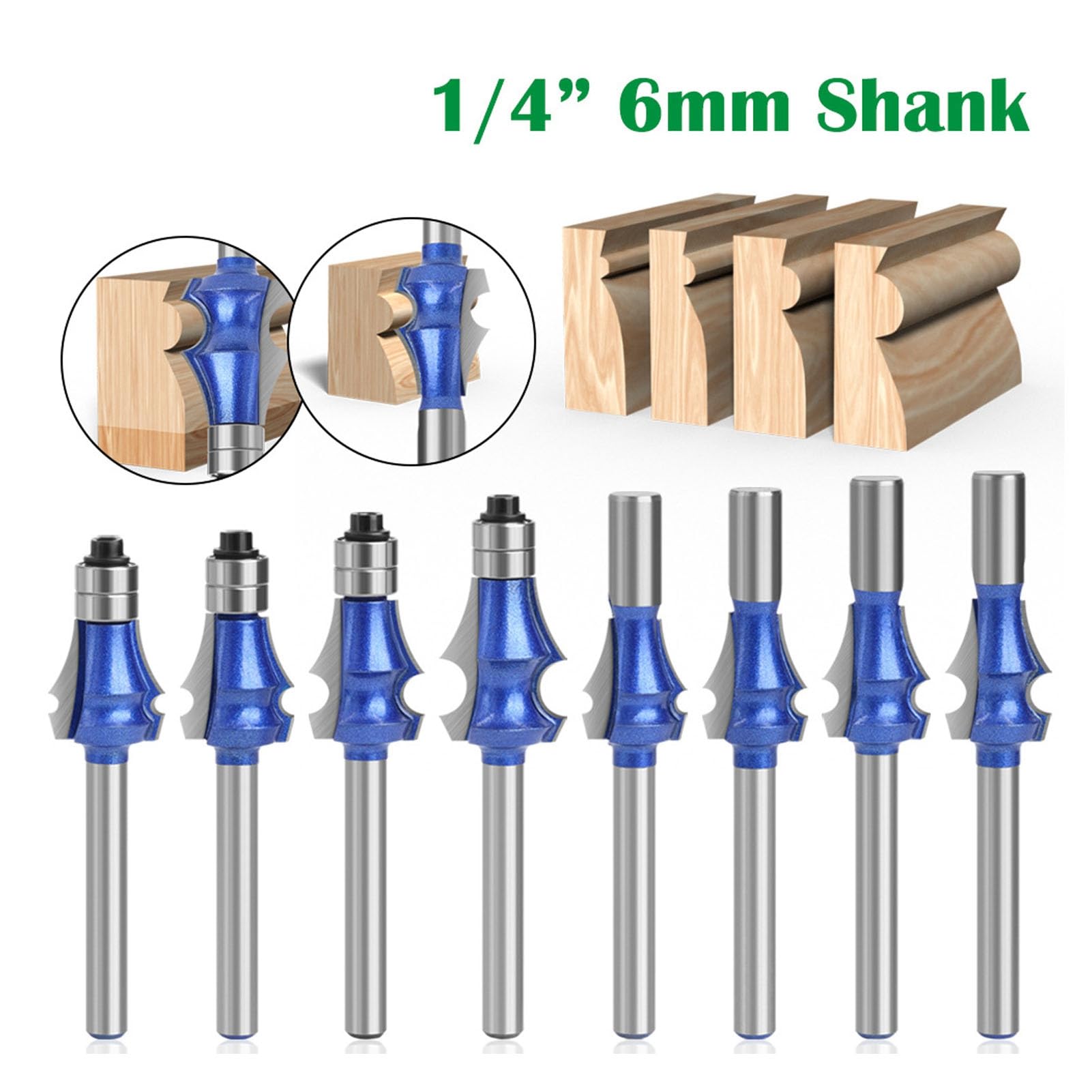 Cocoarm Set di Punte per Fresatura per Legno, 5 Pezzi, Gambo da 1,4 Pollici, Doppio Cuscinetto, Taglierina in Lega di Acciaio Al Tungsteno per Rifilare la Formazione di Scanalature su Pannelli