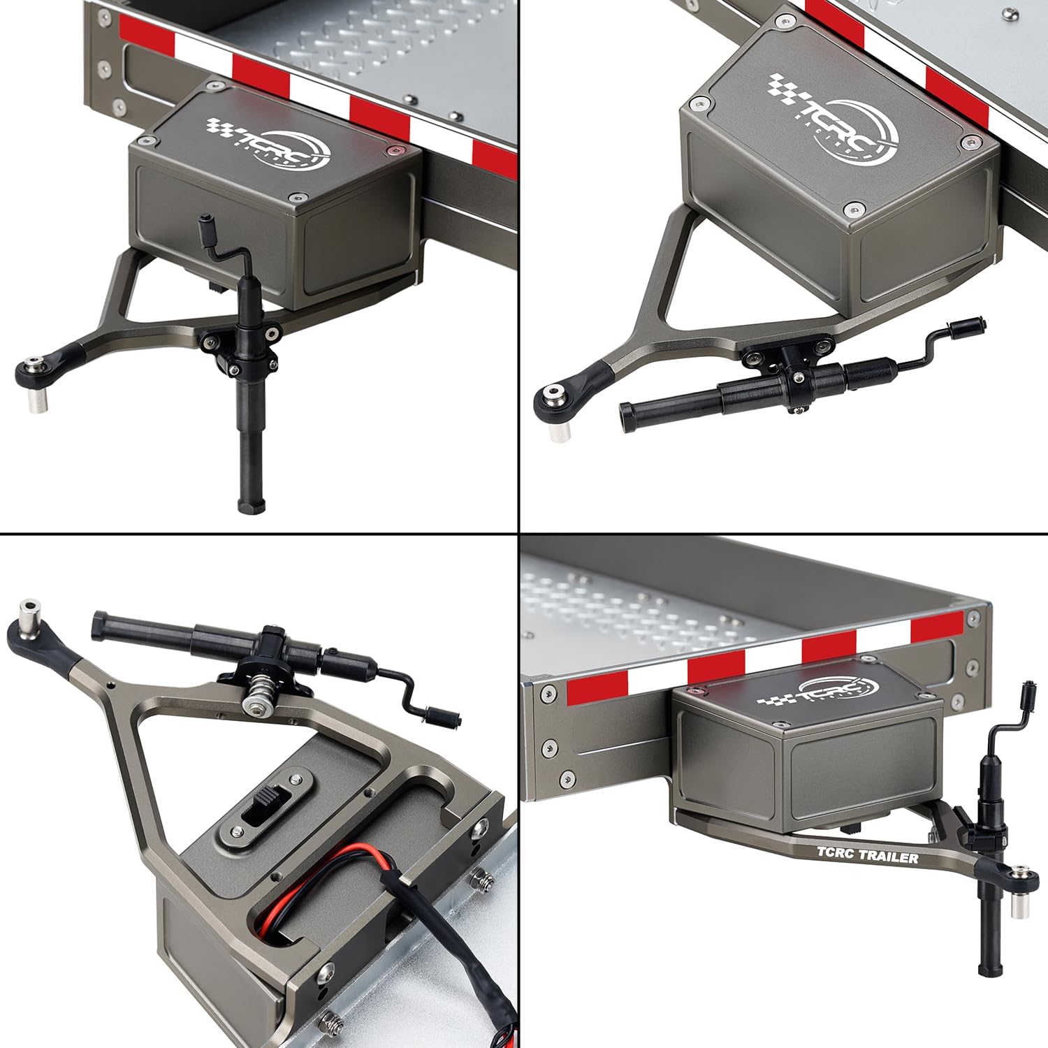 Full Metal Truck Trailer with Simulated Reflective Stickers for 1/16 1/18 1/24 RC Crawler Car Upgrades,Gunmetal