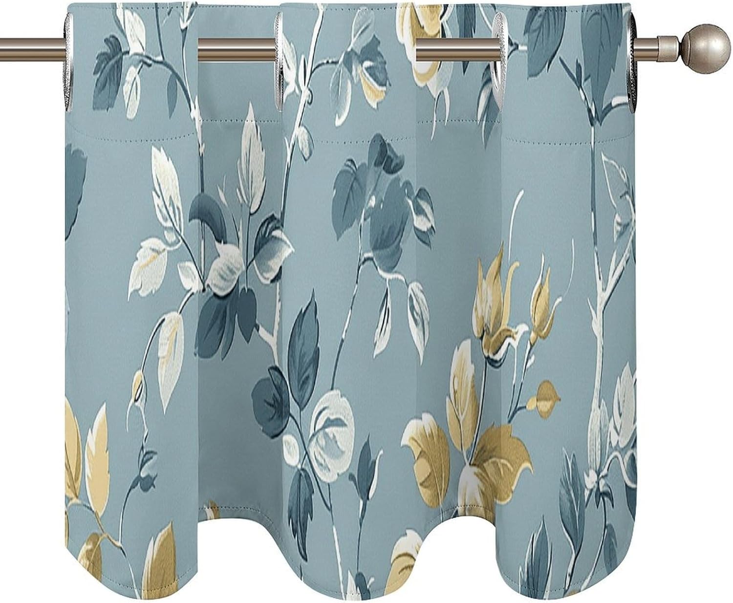 Gray Vine Pattern Valance for Windows, 2 Pack Kitchen Curtains Modern Home Decor, Soft Blackout Window Curtains for Living Room & Bedroom, 18 X 52 Inch