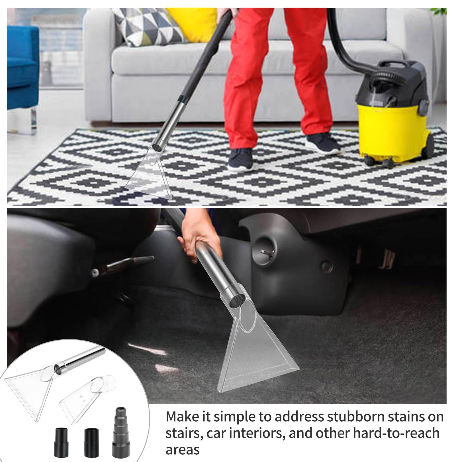 Accessoires d'extraction d'aspirateur avec 3 adaptateurs 6,3 cm et 4,8 cm et 3,8 cm pour aspirateur de voiture pour tapisserie, moquette et voiture