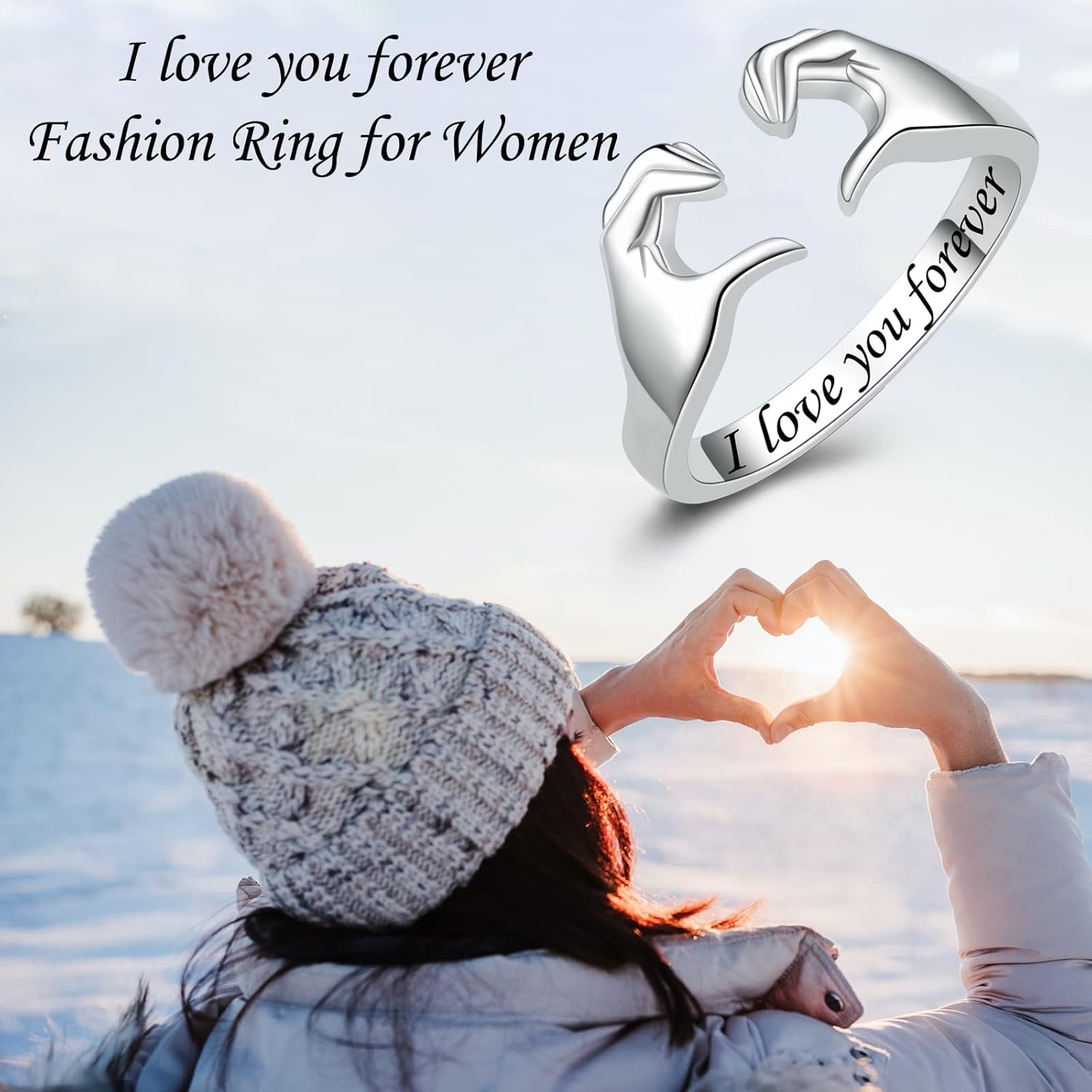 Fookduoduo Hug Rings for Women Sterling Silver Adjustable Love Ring Always with You Jewelry Rings Couples Bands Hugging Ring for Women Teen Girls