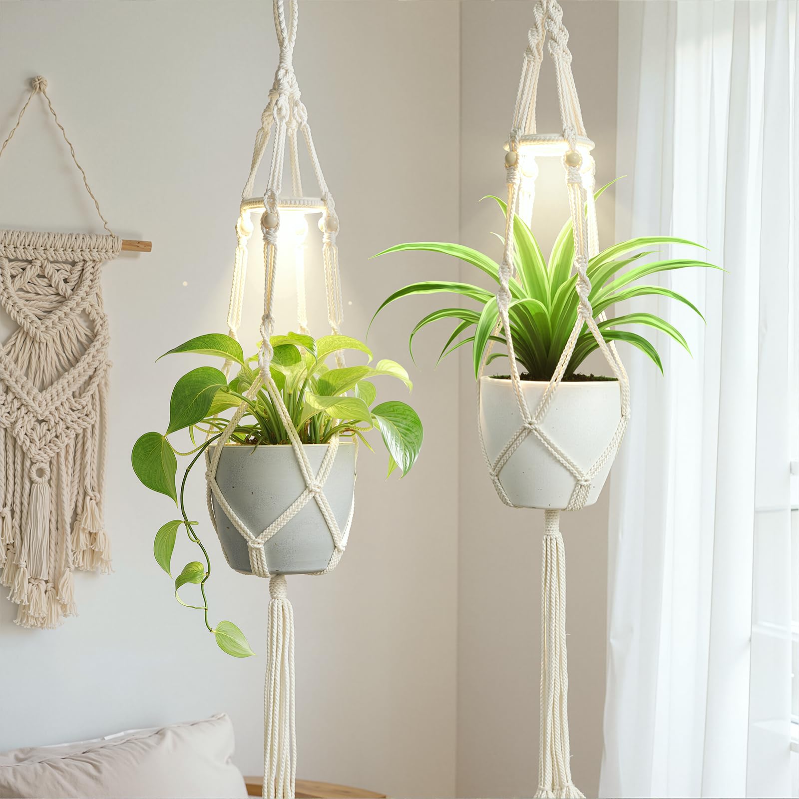 Amazon.com : MSFON 2 Pack Macrame Plant Hanger with Grow Light: Sturdy  Hanging Planters for Indoor Plants, Cute Plant Holder with Plant Light,  Fits 59 Inch Pots (Daylight Spectrum) : Patio, Lawn & Garden