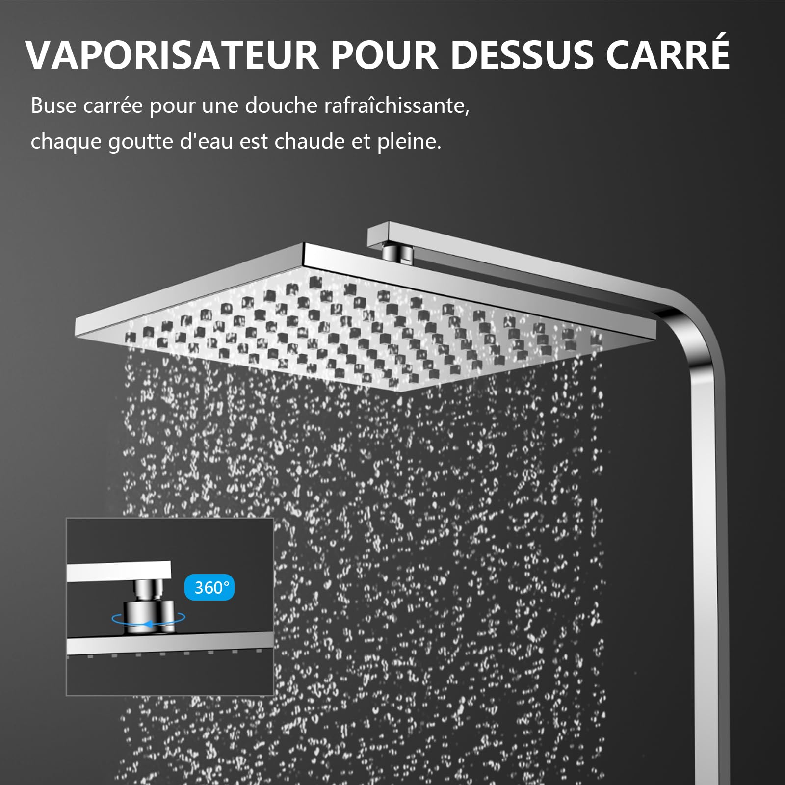 KOMIRO Colonne de Douche Thermostatique, Mitigeur Thermostatique, Ensemble de Douche pour Salle de Bain, Réglable en Hauteur, Carré, Chrome (argent1)
