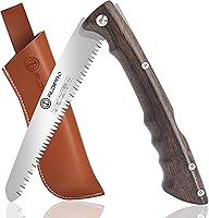 Vista 11 de Sierra de podar plegable de 7 pulgadas con funda de cuero y mango de madera de wengué, hoja de acero SK5, sierra de mano plegable para campamento