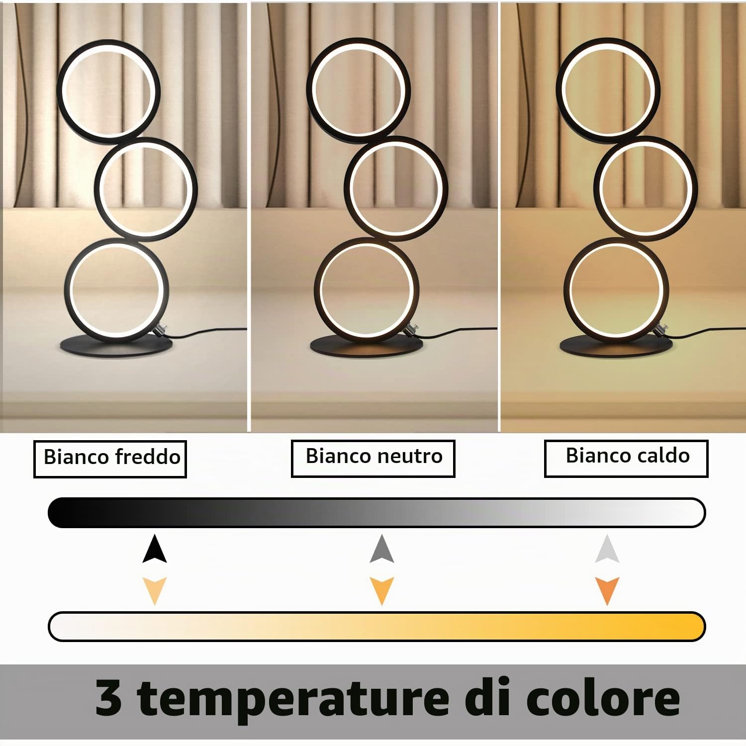 Lampada da tavolo a LED dimmerabile lampada da comodino moderna lampada da | scrivania nera a forma di anello Lampada da notte decorativa da 12 W con cavo da 2,9 m per camera da letto, soggiorno, studio