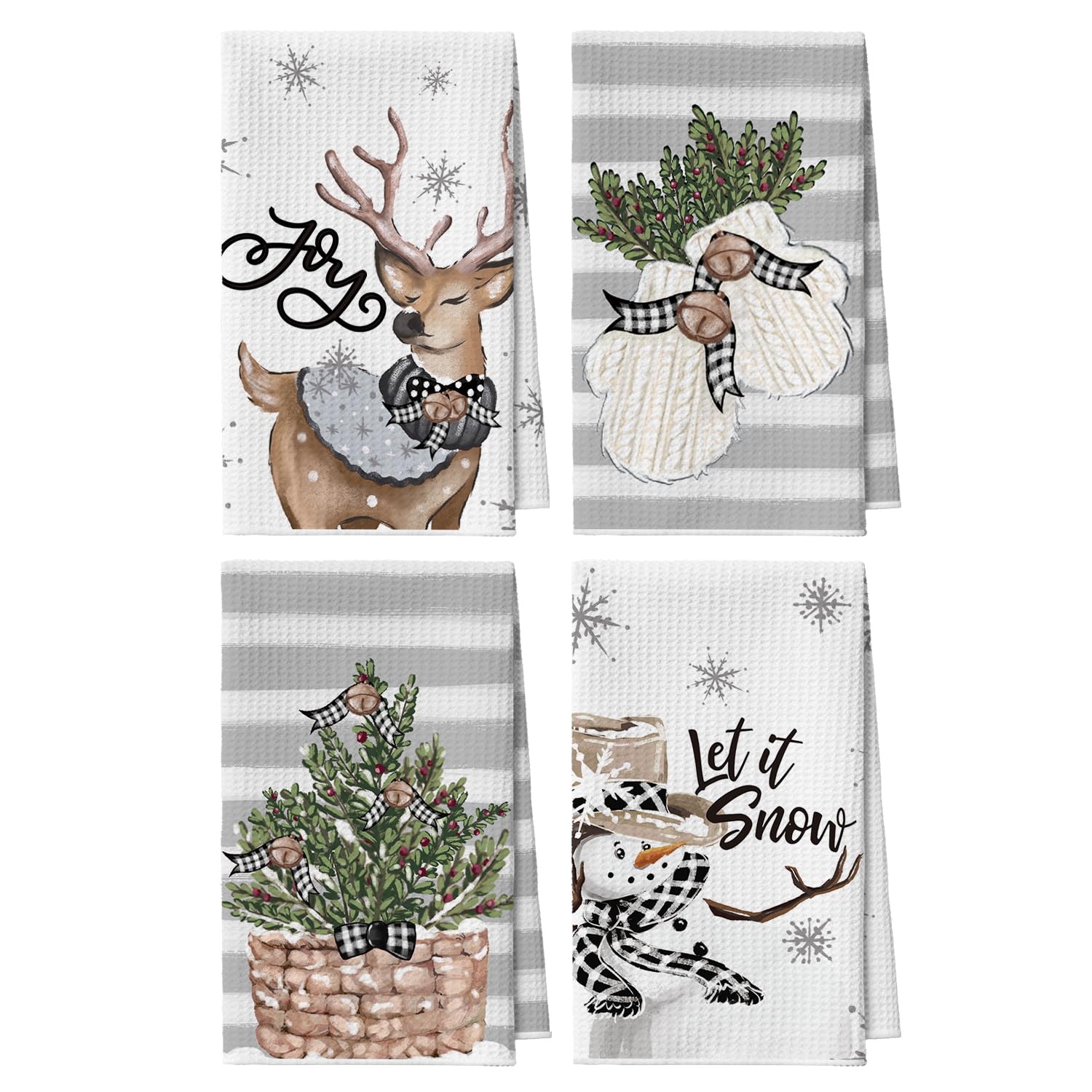 Artoid Mode Muñeco de nieve guantes de reno acebo Navidad paños de cocina, 42 x 65 cm, decoración de invierno, juego de 4