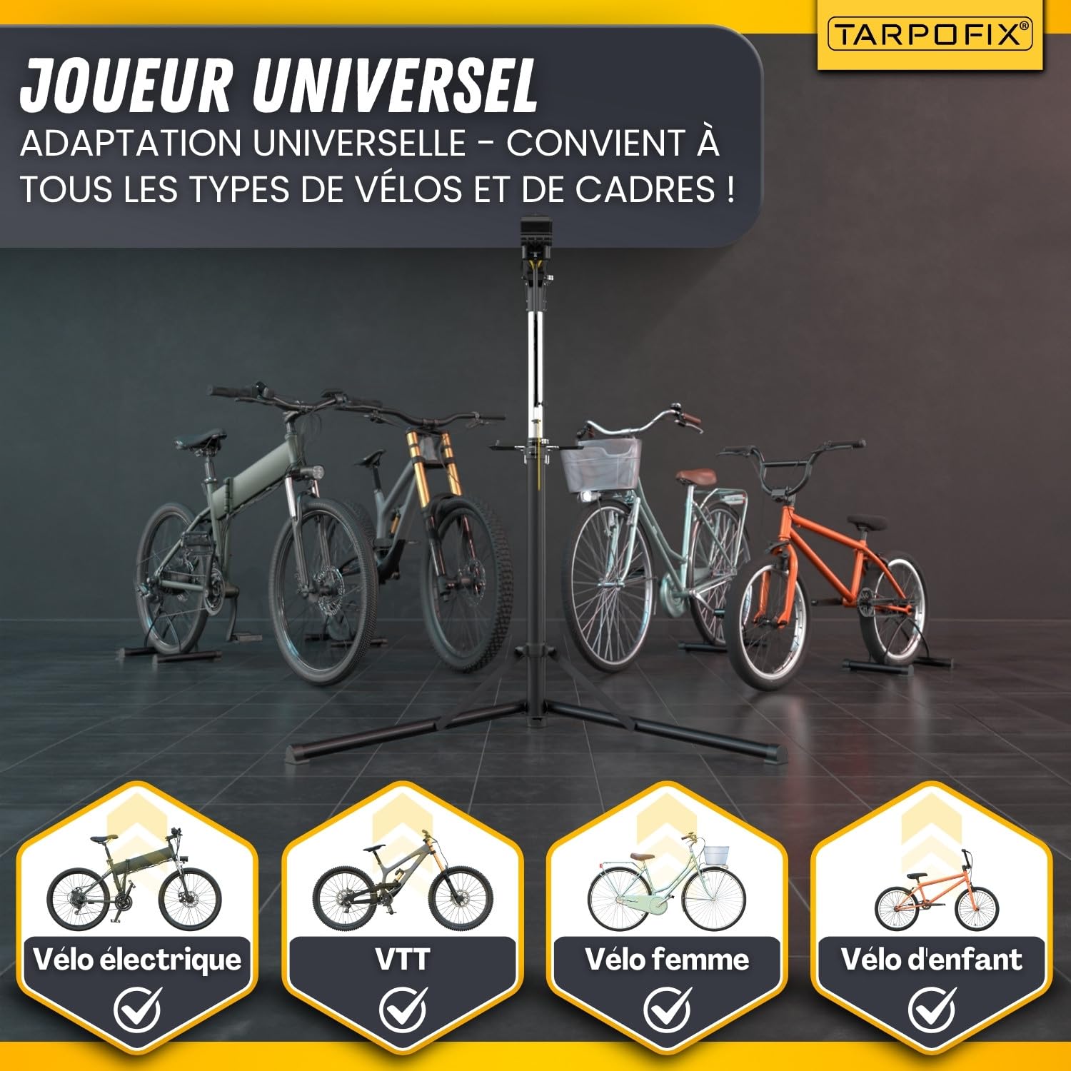 Tarpofix® Pied Atelier Velo Charge 50 kg Support Reparation Velo | Hauteur Réglable pince Rotative 360° Pied Atelier VTT Electrique | Pieds d'atelier Vélo Pour tous les Types de Vélos