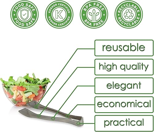 Miniatura 3 de PARTY BARGAINS Pinzas de plástico para servir de 8.5 pulgadas, paquete de 6, pinzas de plástico plateado de alta calidad y resistentes para