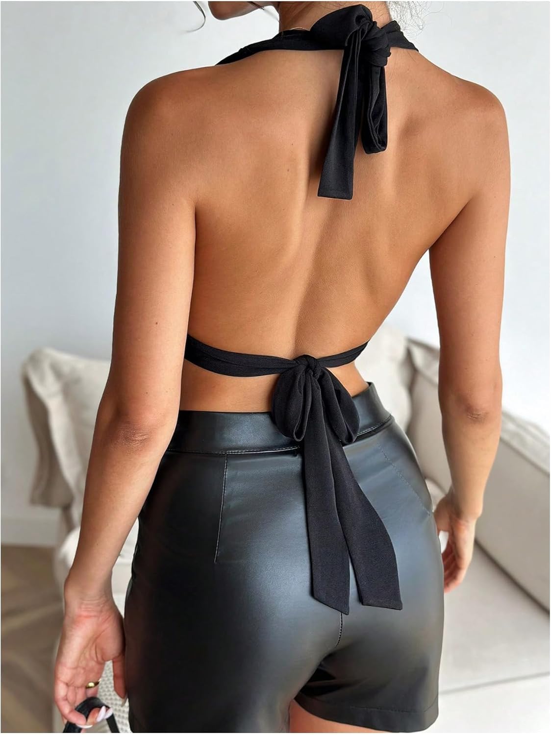 QJQ Women's Sexy Backless Open Back Tops Halter Deep V Neck Sleeveless Vest Tank Tops Going Out Party Clubwear - Image 2