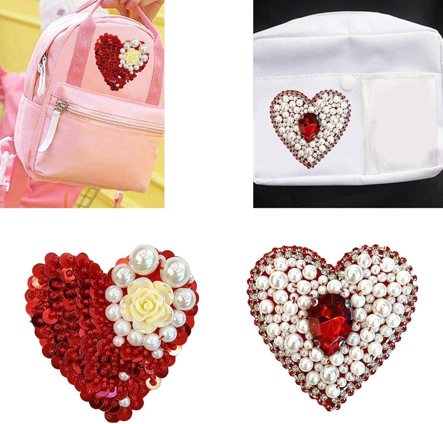 Artistic Heart Sequins Applique Trim for Evening Skirt Clothes Collar Decors Patches Sewing on Supply Rhinestones Applique