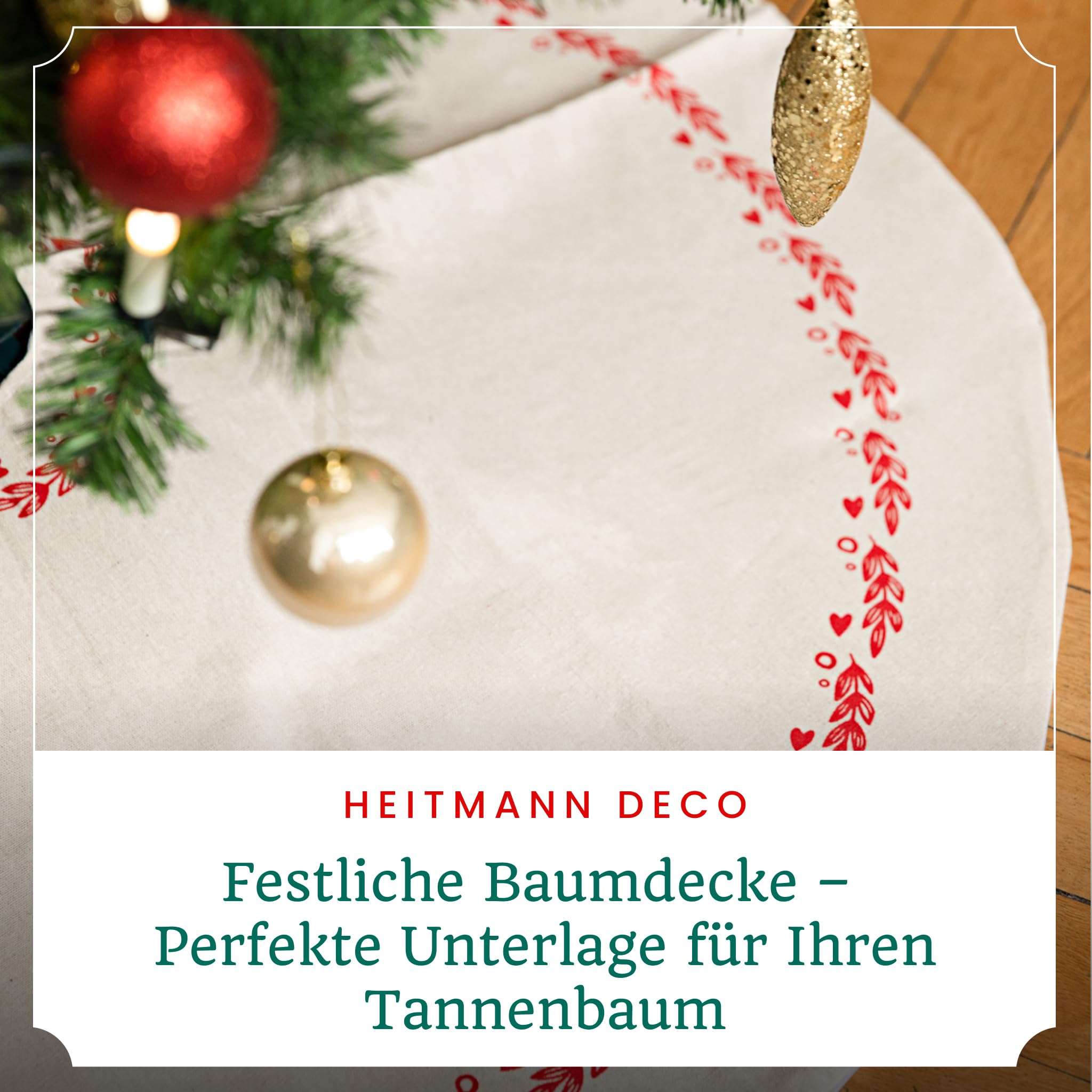 HEITMANN DECO - Round Linen Tree Blanket - Protection Against Pine Needles - Christmas Tree Underlay - Christmas - White, Red - Image 2