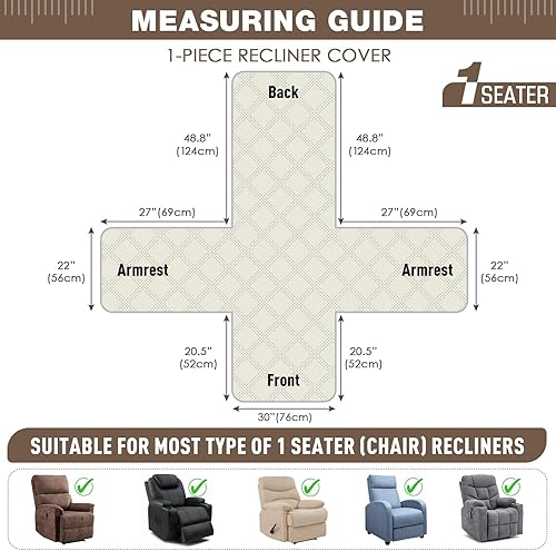 Miniatura 141 de TAOCOCO Funda para silla reclinable 100% impermeable, fundas antideslizantes para silla reclinable con bolsillo, protector de muebles lavable