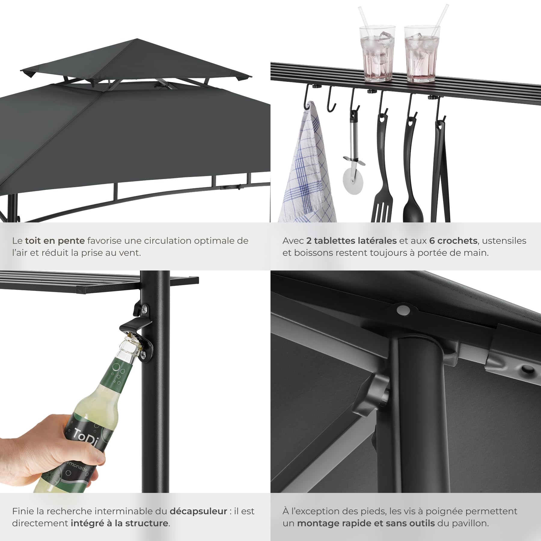tectake® Abri de Jardin pour Barbecue Charbon, Barbecue Electrique, Plancha, Cuisine exterieure, 240x150x250 cm, Abri Barbecue Toile étanche, Protection UV, Double toiture, Résistant aux intempéries
