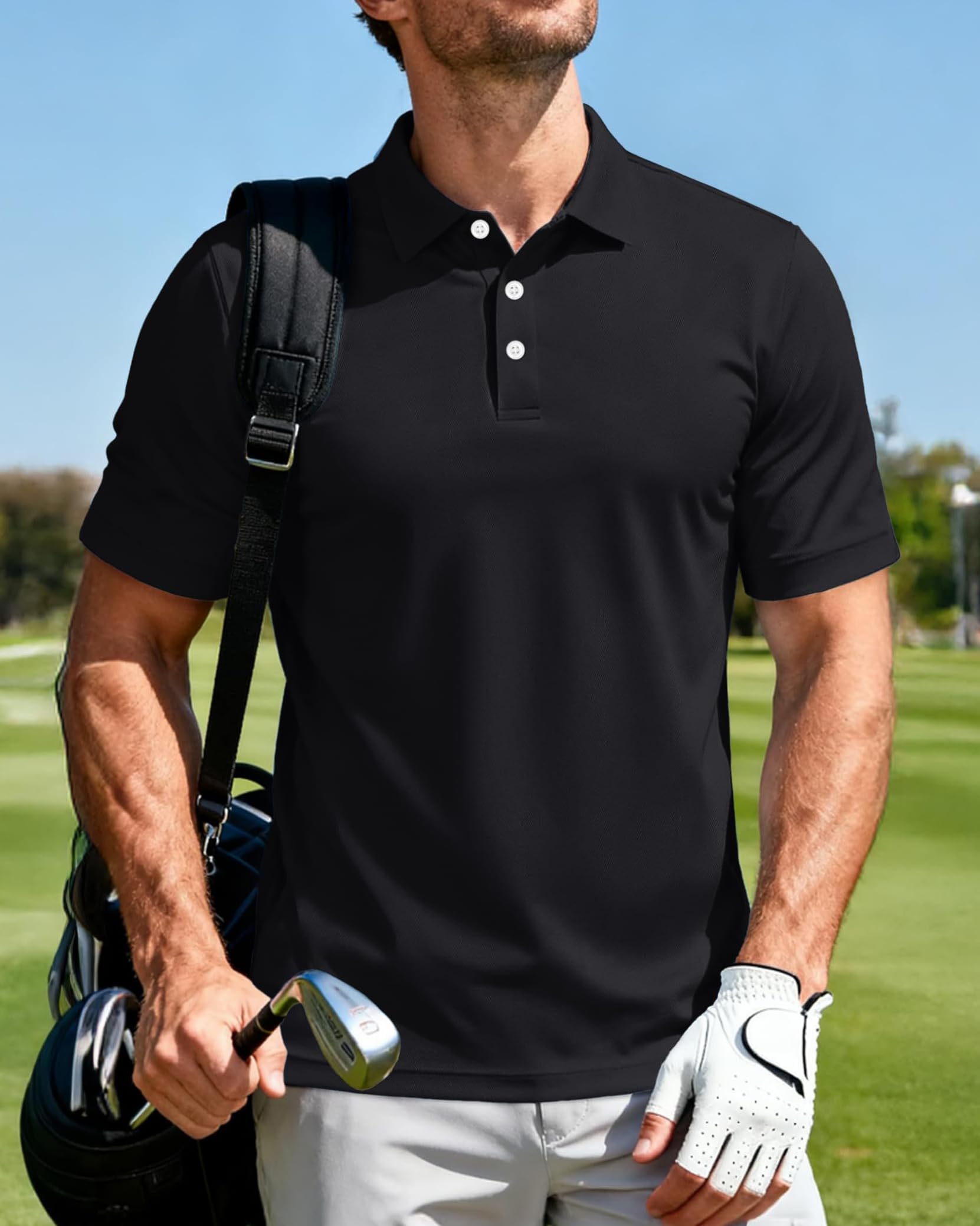 Men's Polo Shirts 3 Buttons Casual Work T Shirts Quick Dry Short Sleeve Golf Shirt Outdoor Tops