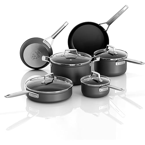 MsMk 10-Piece Pots and Pans Set non stick, Cookware Sets for building a starter kitchen or refreshing, Even Heating, Easy Clean-Up, Comfortable Handling, Induction Compatibility