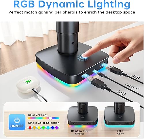 Miniatura 3 de Soporte de monitor único RGB, brazo de monitor de resorte de gas con 3 puertos USB, función de carga y transferencia de datos USB, soporte de