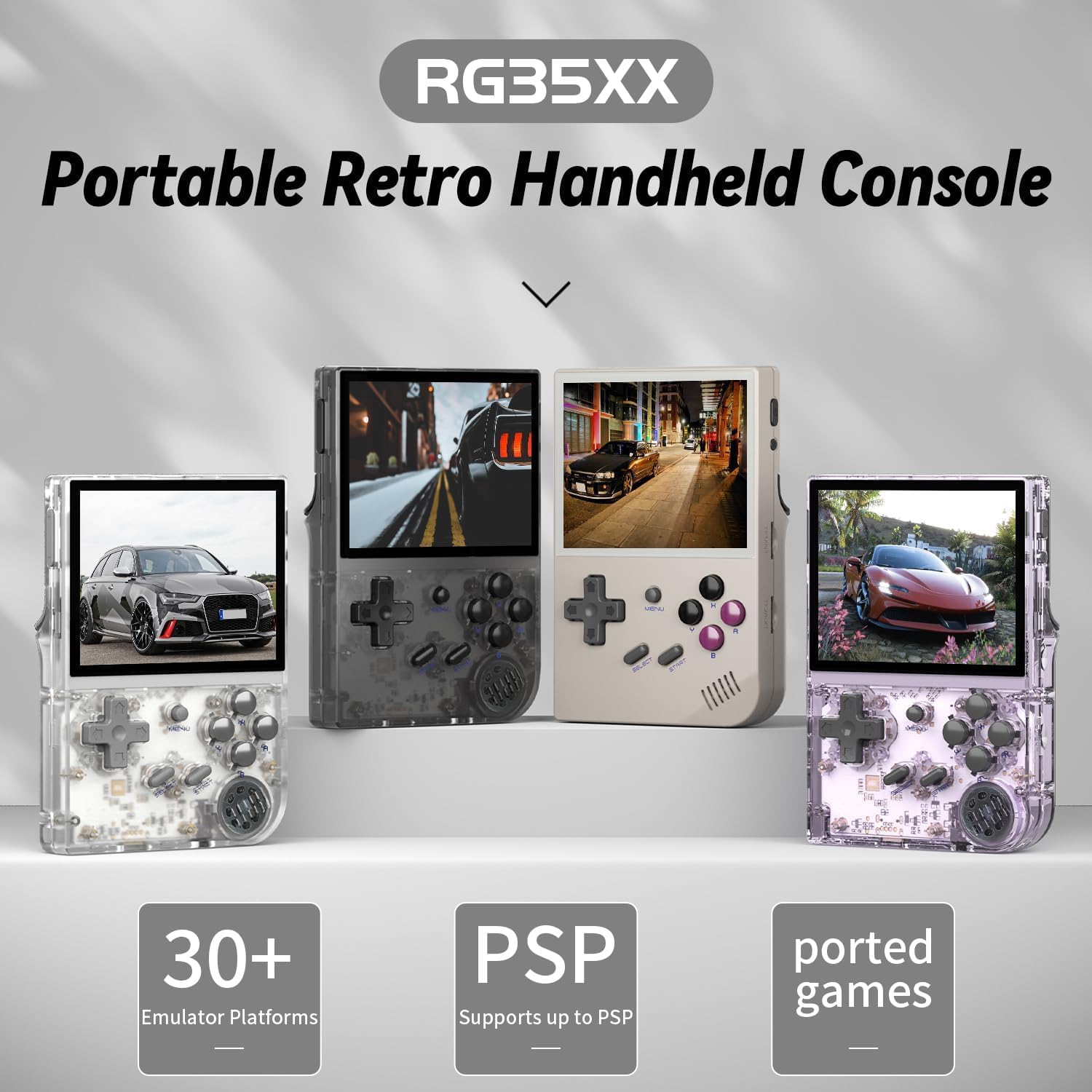 RG35XX+ 2024 Retro Handheld Game Console | 3.5” IPS Display | 64GB SD Card with 6900+ Classic Games | Linux OS, Quad-Core CPU, HDMI & TV Output | 2100mAh Battery, Supports PS1/GBA/NEOGEO/MD (Purple)