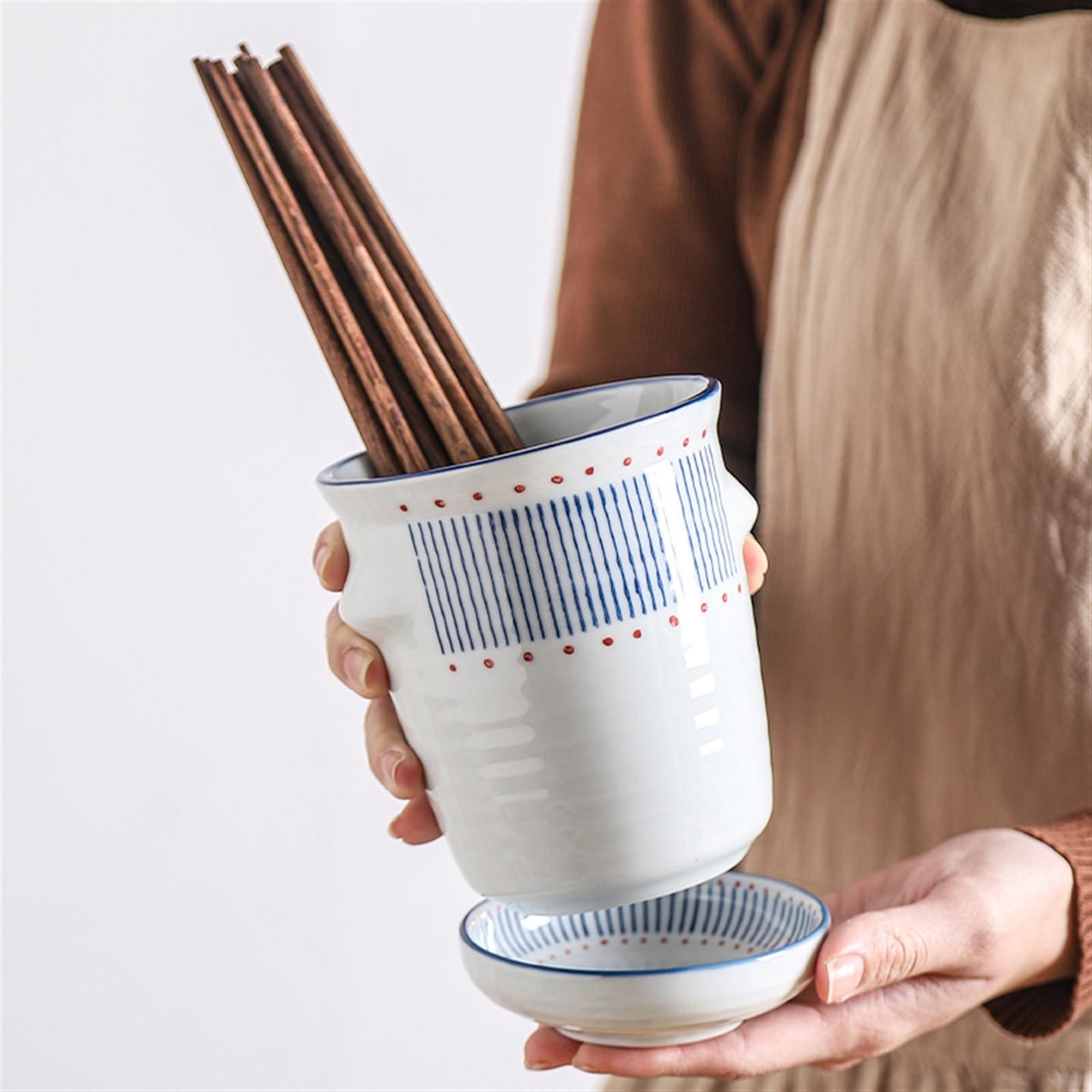 Portaposate In Ceramica E Legno - Con Scomparto Staccabile, Per Cucina E Tavola, Elegante E Pratico - Foto 2