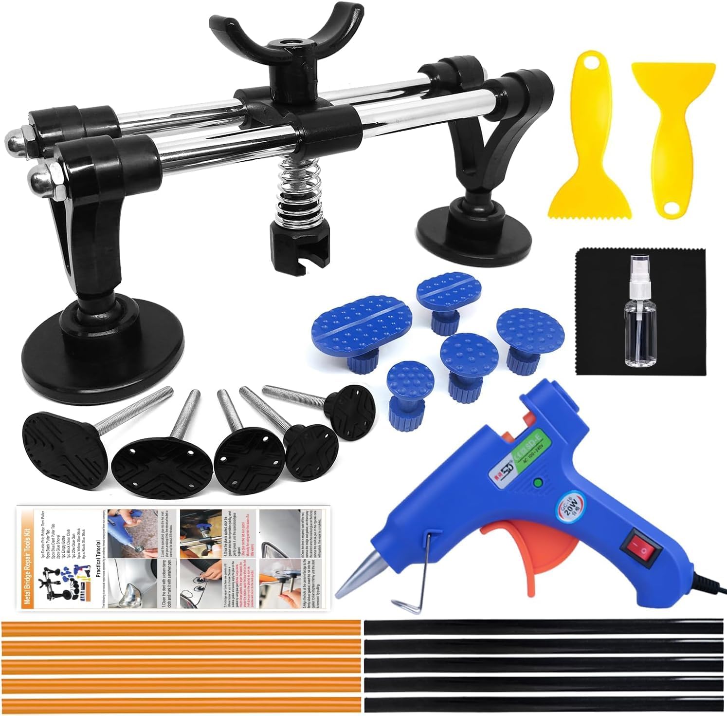 Manelord Car Dent Puller - Auto Body Repair Tool Kitwith Double Pole Bridge, Glue Puller Tabs, Glue Shovel for Auto Dent Removal, Minor dents, Door Dings and Hail Damage