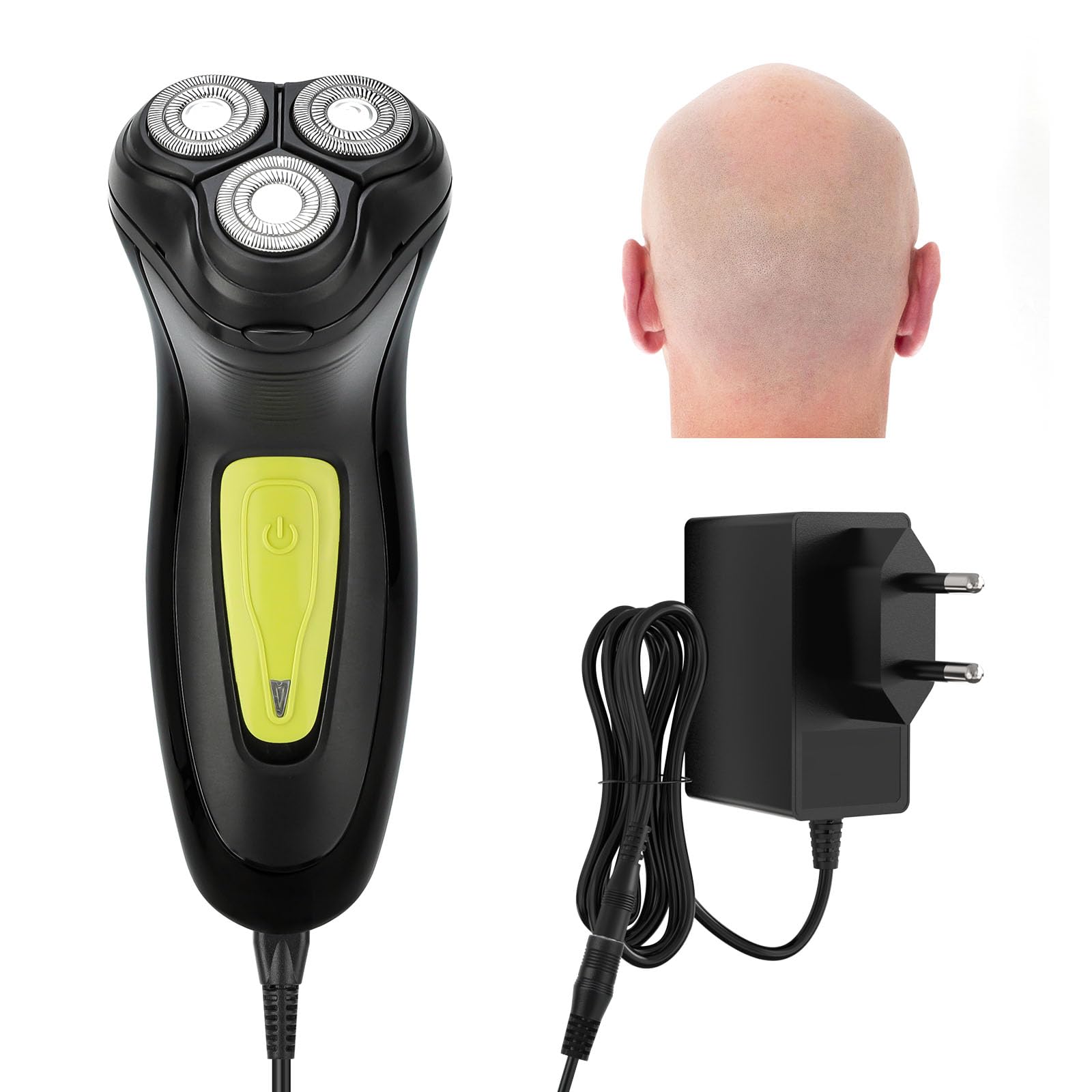 Rasoio elettrico da uomo, potente motore da 12 V, 10000 giri/min, rasoio elettrico da uomo, cavo professionale da uomo con tagliabarba retrattile, progettato per uomini calvi
